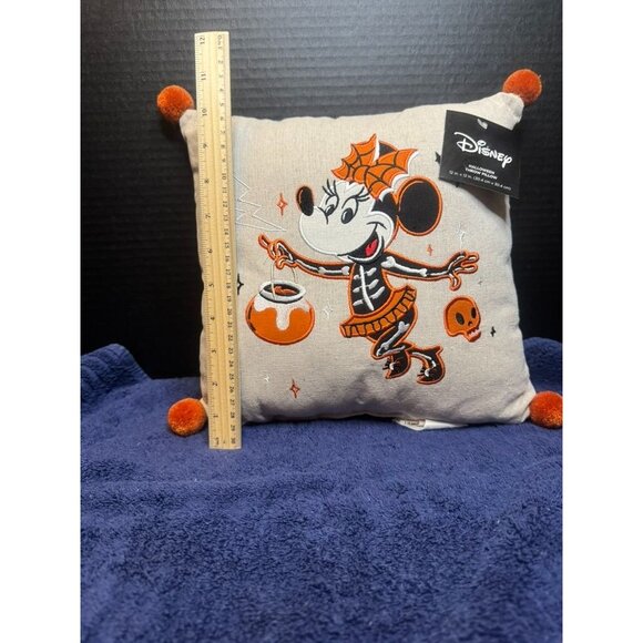 Disney Halloween Minnie Mouse Throw Pillow With Orange Pom-Poms - Picture 5 of 5